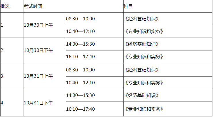 初中级考试时间安排