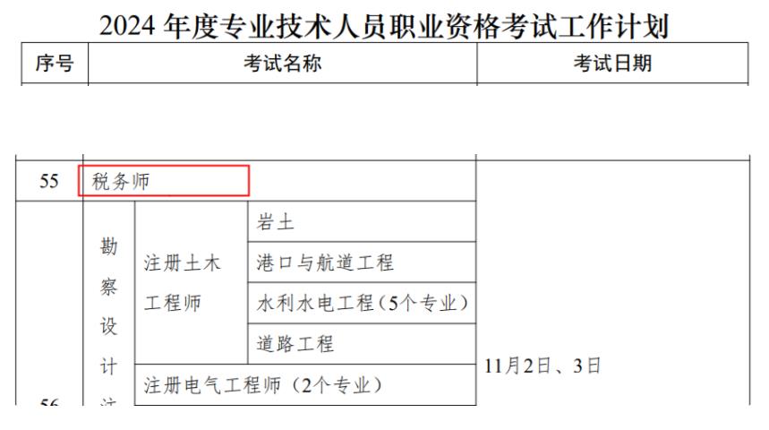 甘肃2024年税务师考试时间为11月2日、3日